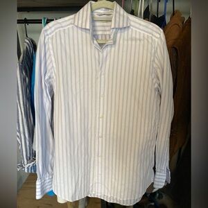 Suitsupply White and Blue Striped Dress Shirt Slim 38/15 Egyptian Cotton